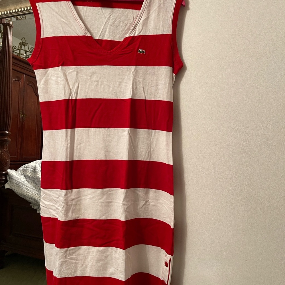 Lacoste Women's Bold Red and White Striped Midi Dress